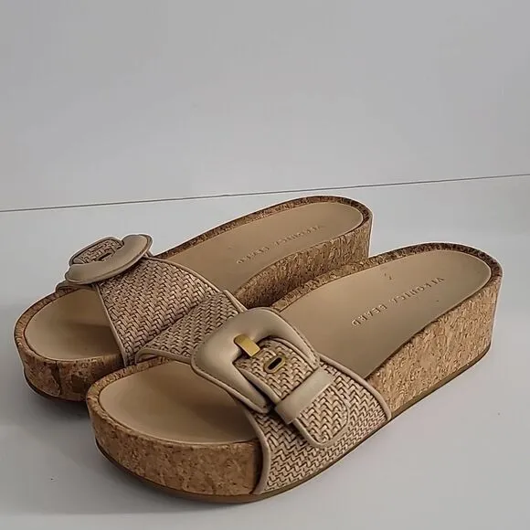 Veronica Beard Women Dixie Slides Natural Platform Mules Sandals Woven Leather 8