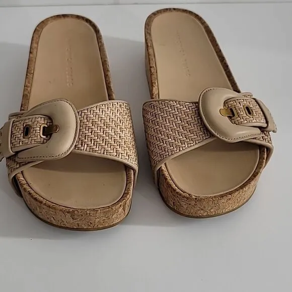 Veronica Beard Women Dixie Slides Natural Platform Mules Sandals Woven Leather 8