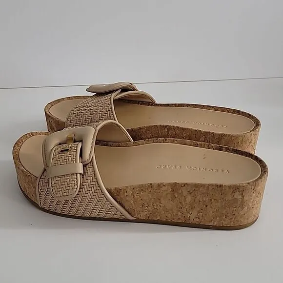 Veronica Beard Women Dixie Slides Natural Platform Mules Sandals Woven Leather 8