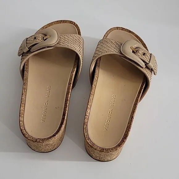 Veronica Beard Women Dixie Slides Natural Platform Mules Sandals Woven Leather 8