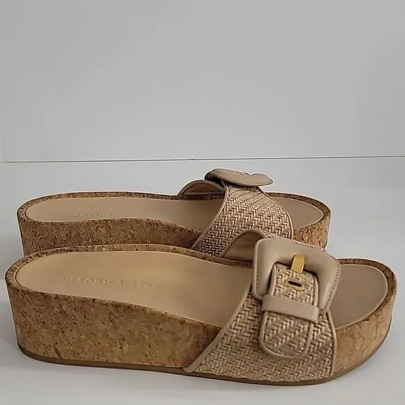 Veronica Beard Women Dixie Slides Natural Platform Mules Sandals Woven Leather 8