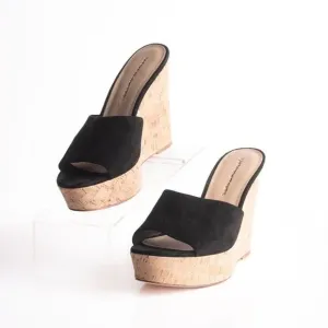 Veronica Beard Womens Dali Suede &amp; Cork Wedge Platform Sandals Black Sz 8.5