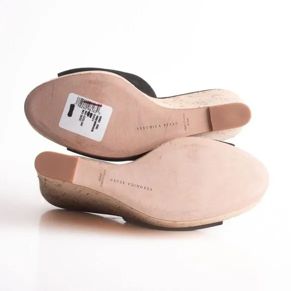 Veronica Beard Womens Dali Suede &amp; Cork Wedge Platform Sandals Black Sz 8.5
