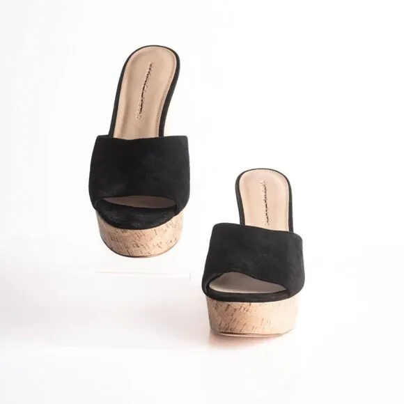 Veronica Beard Womens Dali Suede &amp; Cork Wedge Platform Sandals Black Sz 8.5