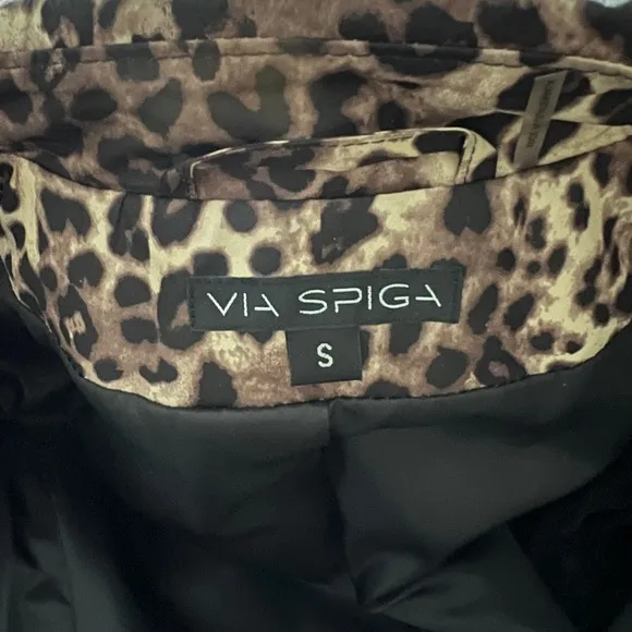 Via Spiga Italia Leopard Peplum Tie Waist Lightweight Raincoat Removable Hood