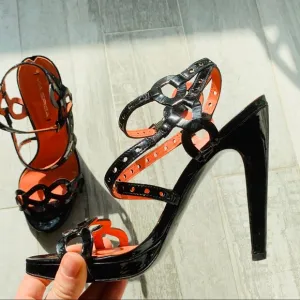 Via Spiga Patent Leather Strapped Heels Open Toe 2-color
