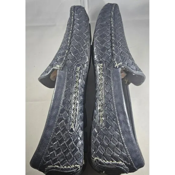 Vibram Navy Blue Woven Penny Loafers Leather Shoes Size 12 W Made In Italy
