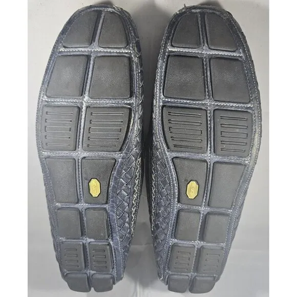 Vibram Navy Blue Woven Penny Loafers Leather Shoes Size 12 W Made In Italy
