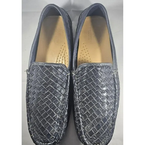 Vibram Navy Blue Woven Penny Loafers Leather Shoes Size 12 W Made In Italy