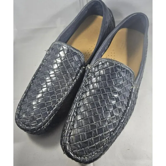 Vibram Navy Blue Woven Penny Loafers Leather Shoes Size 12 W Made In Italy