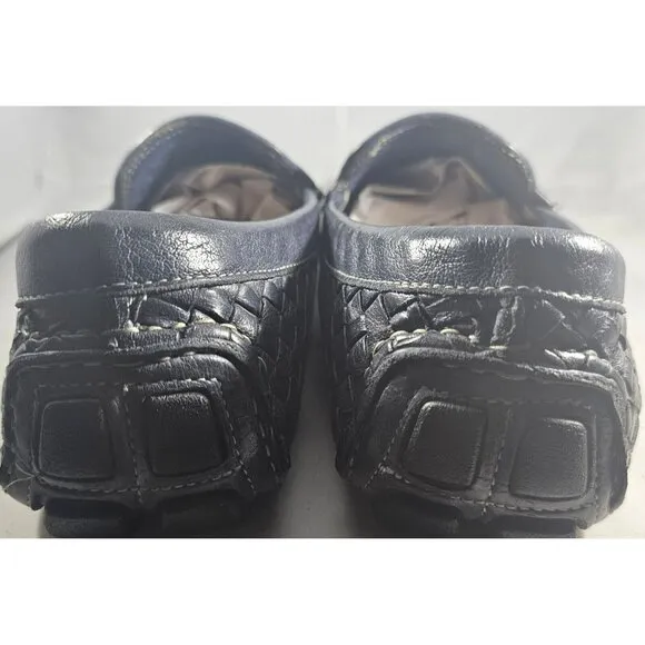 Vibram Navy Blue Woven Penny Loafers Leather Shoes Size 12 W Made In Italy