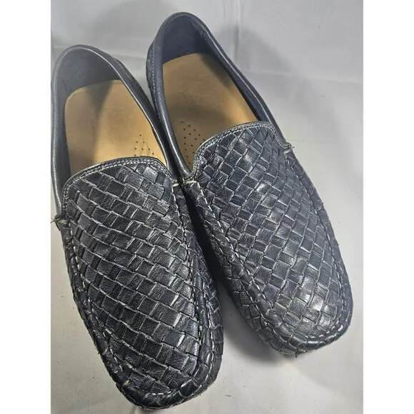Vibram Navy Blue Woven Penny Loafers Leather Shoes Size 12 W Made In Italy