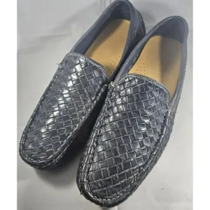 Vibram Navy Blue Woven Penny Loafers Leather Shoes Size 12 W Made In Italy