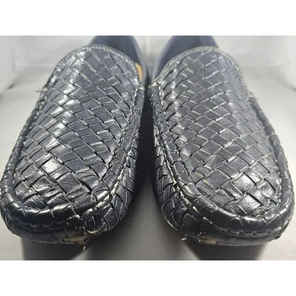 Vibram Navy Blue Woven Penny Loafers Leather Shoes Size 12 W Made In Italy