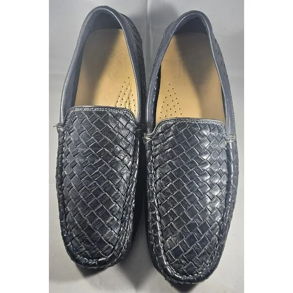 Vibram Navy Blue Woven Penny Loafers Leather Shoes Size 12 W Made In Italy