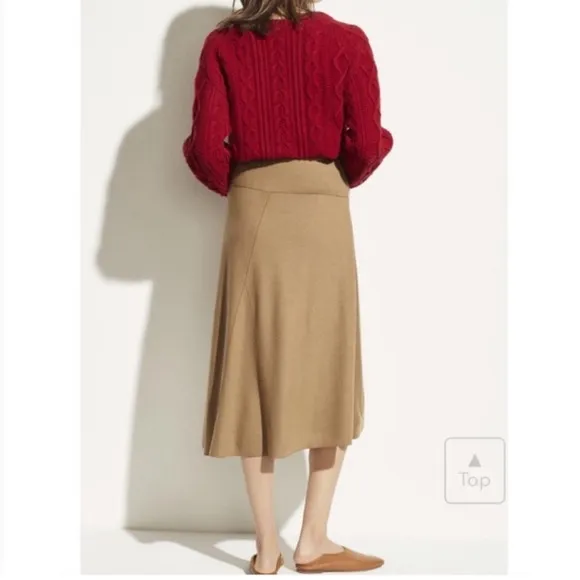 Vince Camel/Beige Lightweight Wool Blend Asymmetrical Midi Skirt S