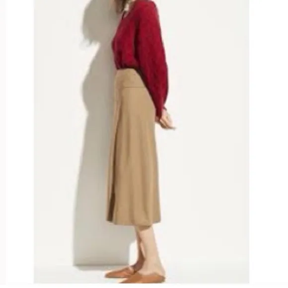 Vince Camel/Beige Lightweight Wool Blend Asymmetrical Midi Skirt S