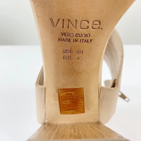Vince Freida Multi Strap Leather Wood Block Heel Sandals Tan Size 9