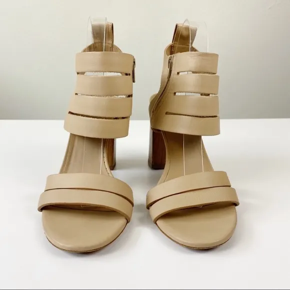 Vince Freida Multi Strap Leather Wood Block Heel Sandals Tan Size 9
