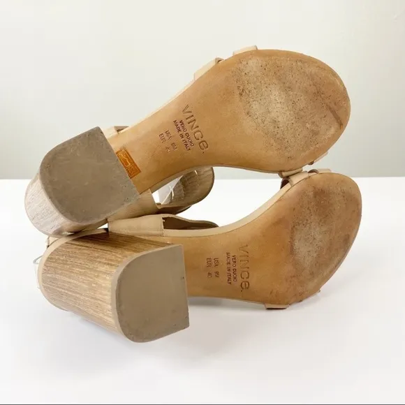 Vince Freida Multi Strap Leather Wood Block Heel Sandals Tan Size 9