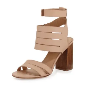 Vince Freida Multi Strap Leather Wood Block Heel Sandals Tan Size 9