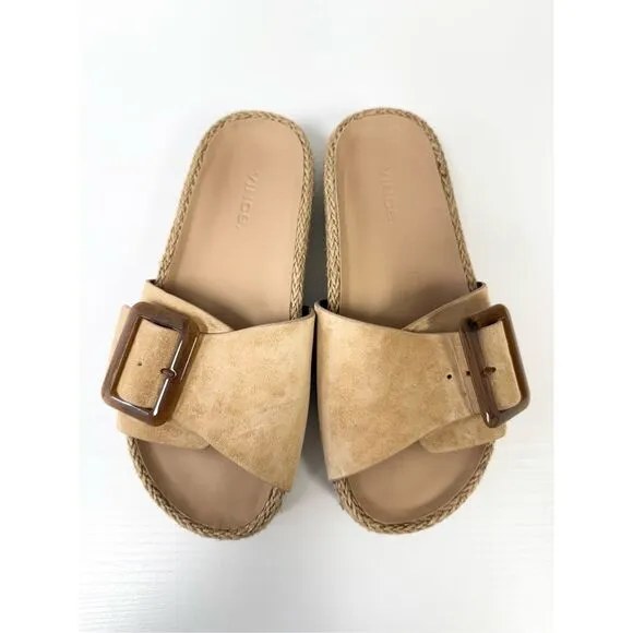 Vince Grant Women's Tan Suede Slip On Slide Sandals Size 5