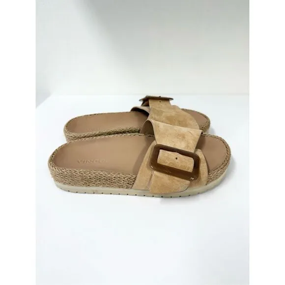 Vince Grant Women's Tan Suede Slip On Slide Sandals Size 5