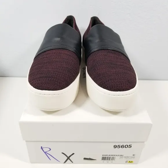 Vince. Ward Knit Leather Platform Slip On Sneakers