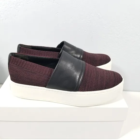 Vince. Ward Knit Leather Platform Slip On Sneakers