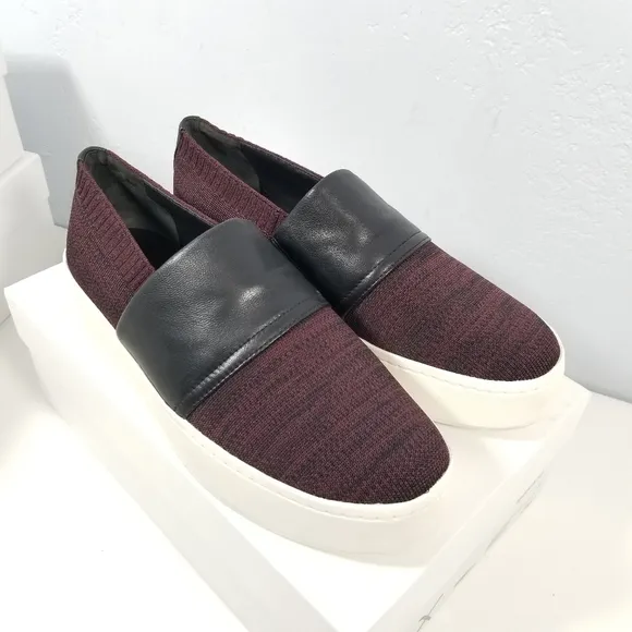 Vince. Ward Knit Leather Platform Slip On Sneakers