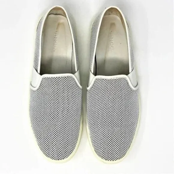 Vince White Knit Leather Slip-On Sneakers - Size 9 EU 39