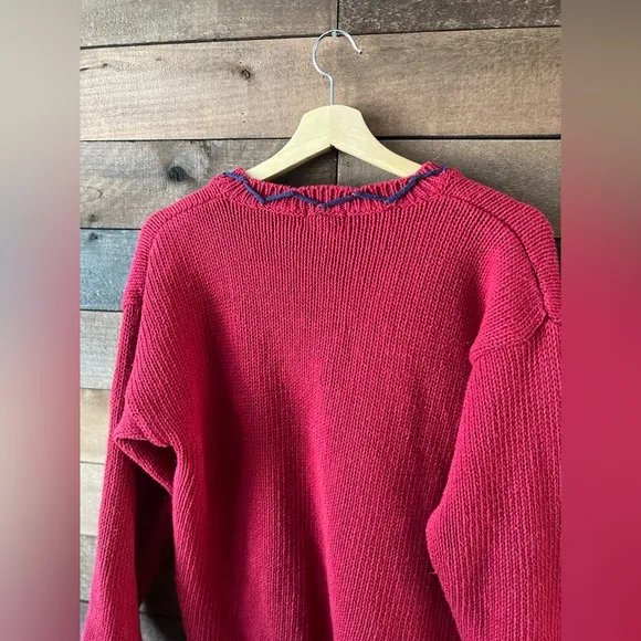 Vintage 90s 62 East Southwestern Knit Sweater Bright Red Geometric Pattern