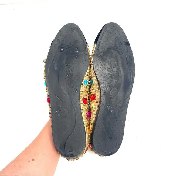 Vintage Beverly Feldman Jeweled Gold Flats Size 8