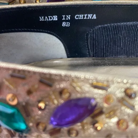 Vintage Beverly Feldman Jeweled Gold Flats Size 8