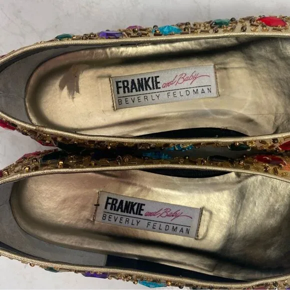 Vintage Beverly Feldman Jeweled Gold Flats Size 8