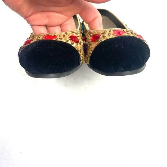 Vintage Beverly Feldman Jeweled Gold Flats Size 8