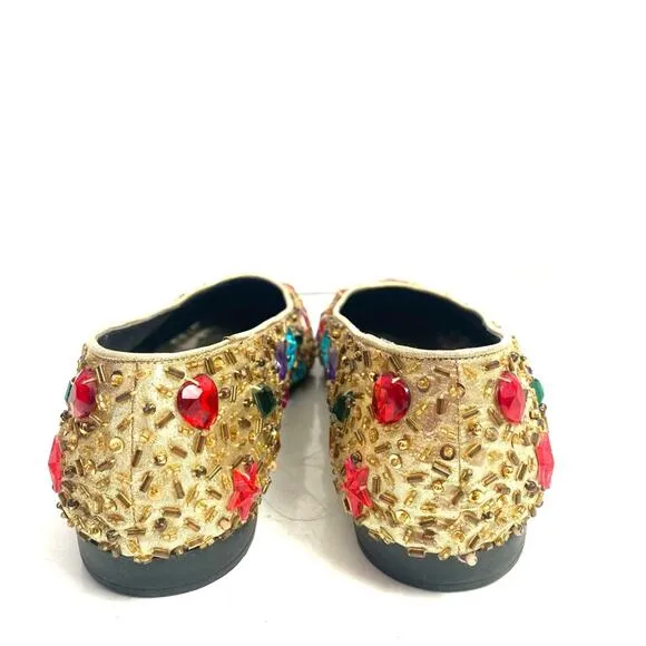 Vintage Beverly Feldman Jeweled Gold Flats Size 8