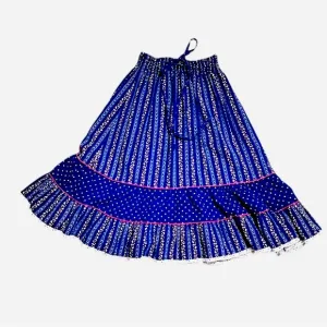 Vintage Boho Prairie Skirt | 70s Cottagecore Dream | Blue Floral Tiered Midi
