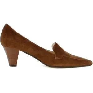 Vintage Chunky Cone Block Heel Pumps Square Pointed Toe Slip Loafers Suede
