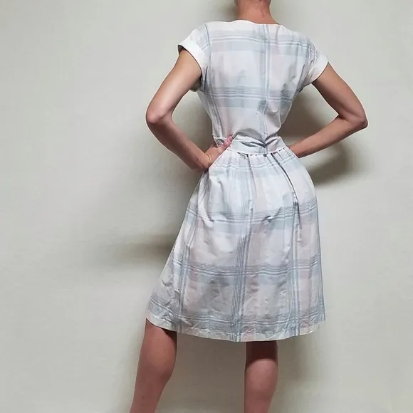 VINTAGE Joni Blair Pastel Pink Blue Checkered Plaid Cropped Top Dress Outfit