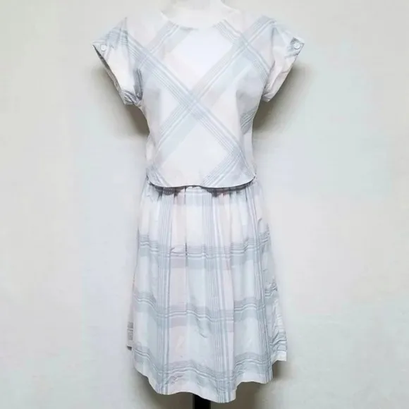 VINTAGE Joni Blair Pastel Pink Blue Checkered Plaid Cropped Top Dress Outfit