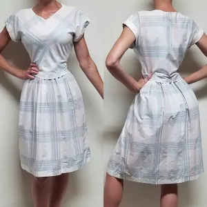VINTAGE Joni Blair Pastel Pink Blue Checkered Plaid Cropped Top Dress Outfit