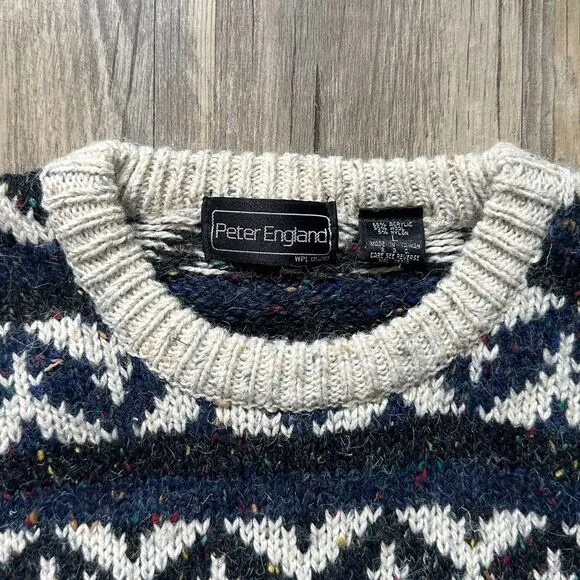 Vintage Peter England Wool Blend Knit Sweater Size Large