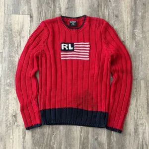 Vintage Polo Jeans Co Polo Ralph Lauren Knit American Flag Sweater Size Large