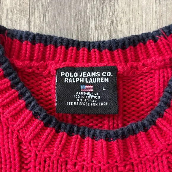 Vintage Polo Jeans Co Polo Ralph Lauren Knit American Flag Sweater Size Large