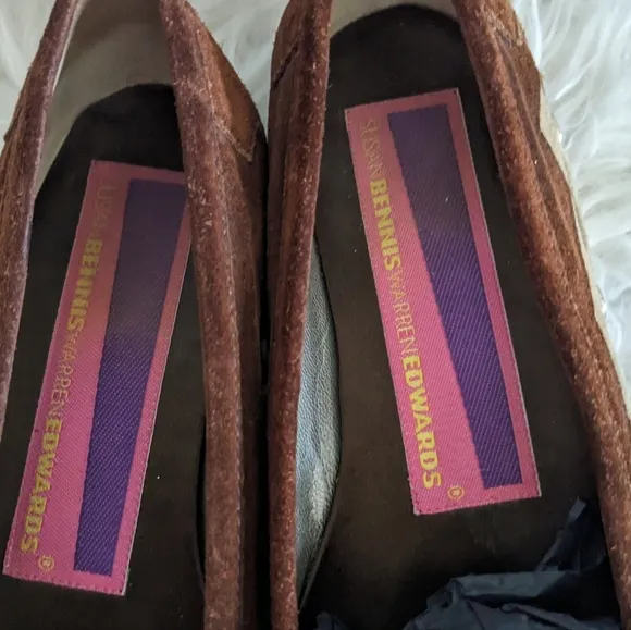 Vintage Susan Bennis Warren Edwards Suede Embroidered Tassel Beaded Loafers 7