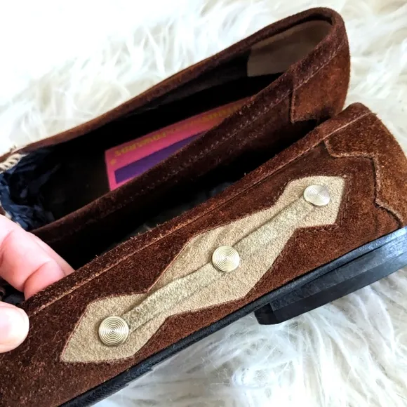 Vintage Susan Bennis Warren Edwards Suede Embroidered Tassel Beaded Loafers 7