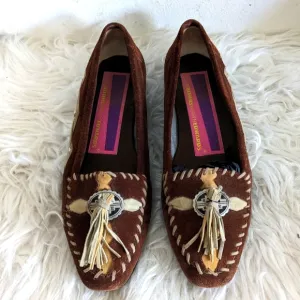Vintage Susan Bennis Warren Edwards Suede Embroidered Tassel Beaded Loafers 7