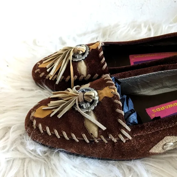 Vintage Susan Bennis Warren Edwards Suede Embroidered Tassel Beaded Loafers 7