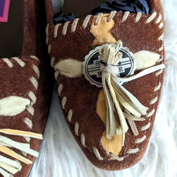 Vintage Susan Bennis Warren Edwards Suede Embroidered Tassel Beaded Loafers 7